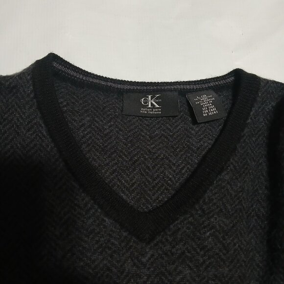 Calvin Klein Italian Yarn Black V-Neck Sweater 50% Merino Wool Size Large Womens - Picture 3 of 7